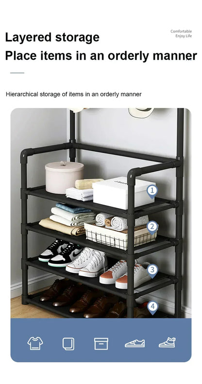 Multi-Layer Shoe Rack aur Coat Rack Storage DIY Clothes Hanger